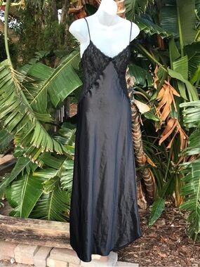 Women's Black Satin Lace Slip Dress - Classic Intimates vintage slip dress